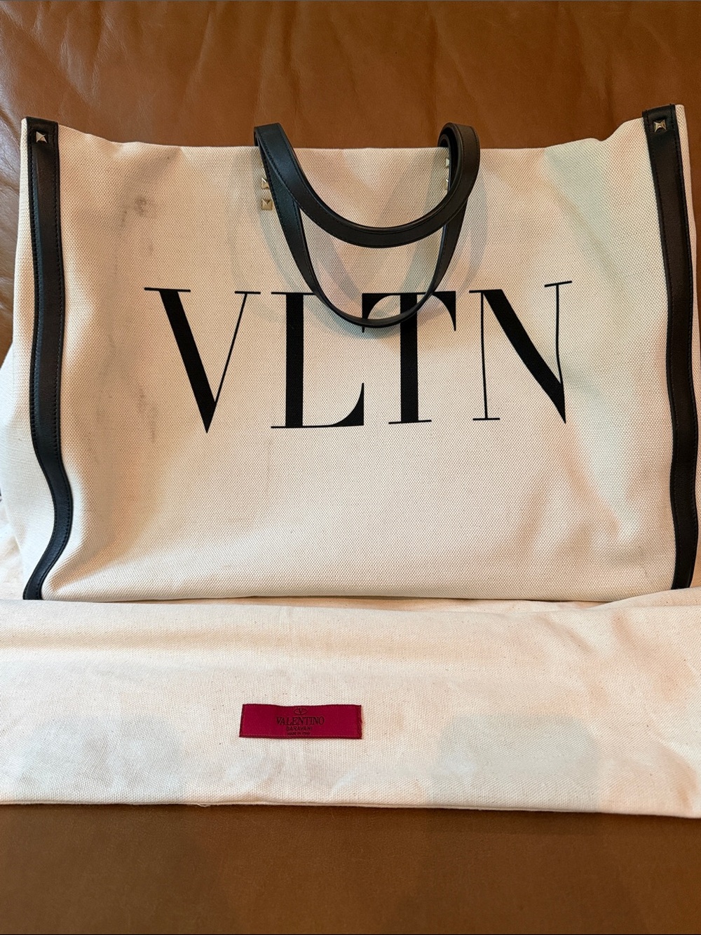Valentino Logo Rockstud Large Tote Bag